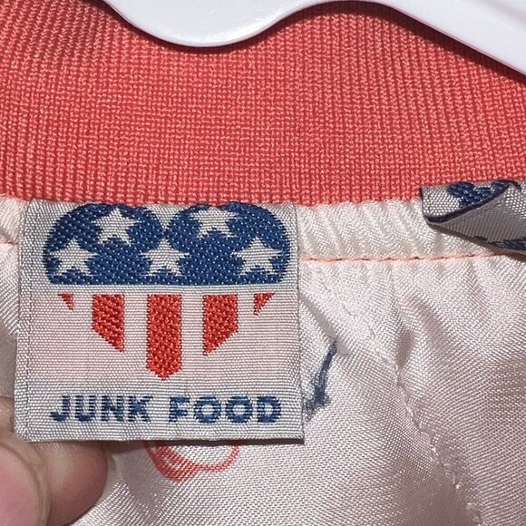 Disney Junk Food Kid's Mickey and Minnie Mouse Bomber Jacket Coral Size S - Picture 2 of 4